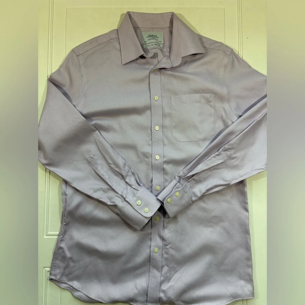 Charles Trywhitt Men’s Burlington Weave Button Down Dress Shirt Purple  16.5/35” - Picture 2 of 6